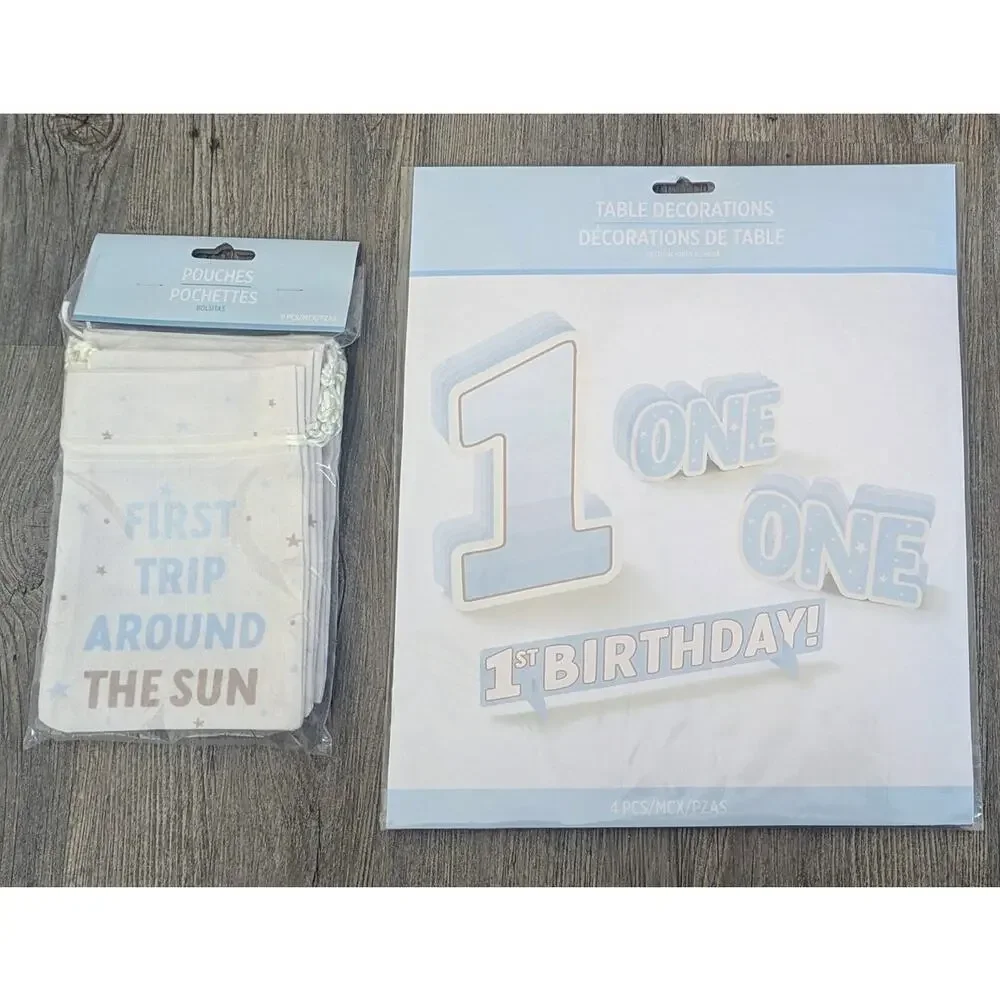 Little Mister 1st Birthday Table Decorations | 8 Fabric Party Favor Pouches Bags